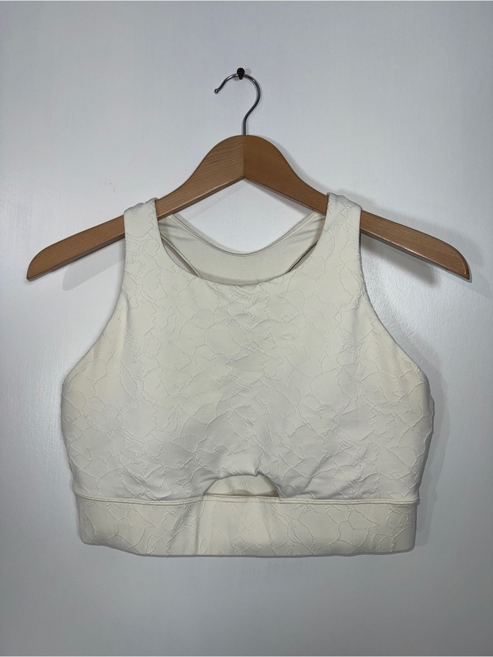 WAT40 {CALIA} "Made to Play" Cream Floral Textured Cutout Sports Bra